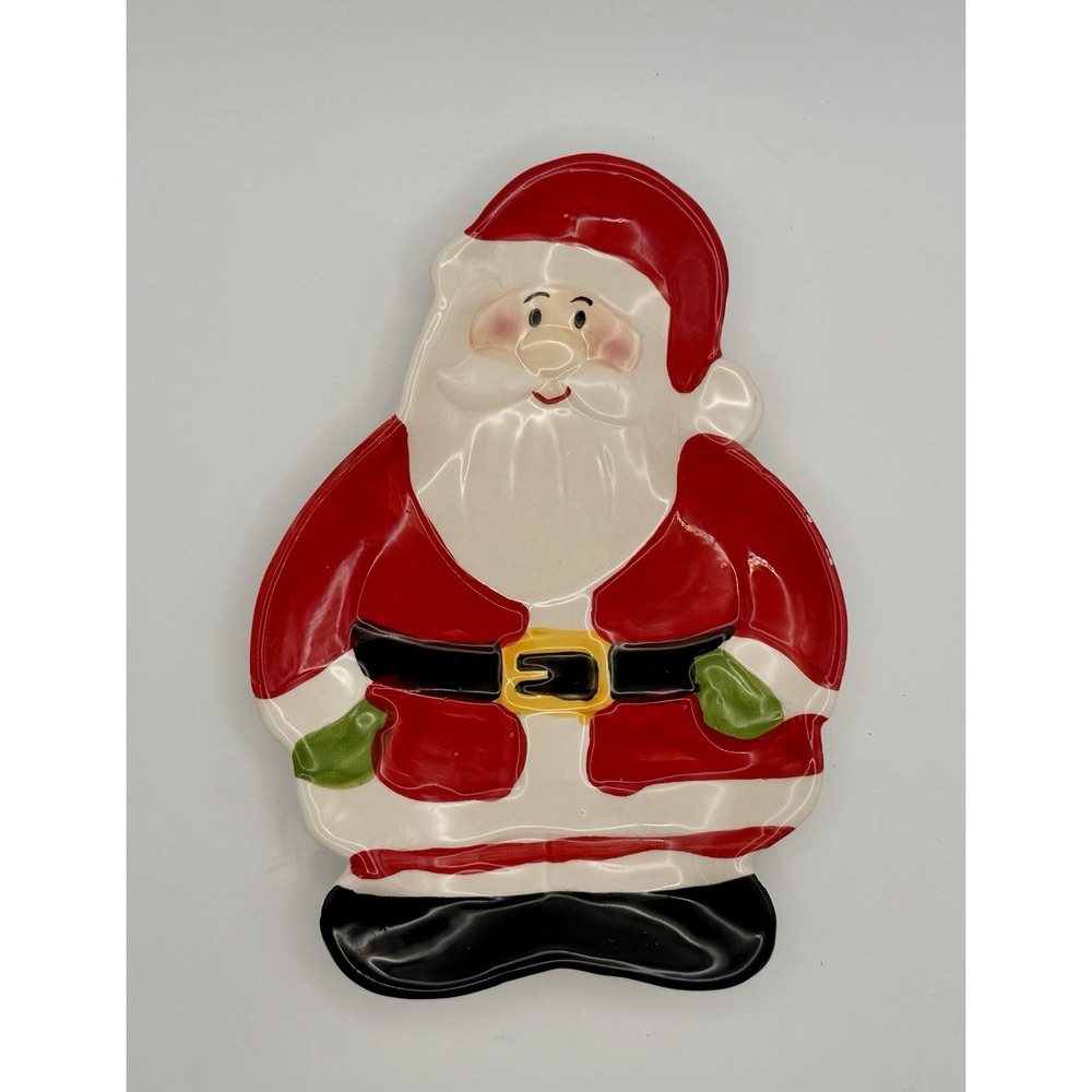 Vintage Pfaltzgraff Santa Claus Cookie Plate Christmas Candy Snack Ceramic Dish